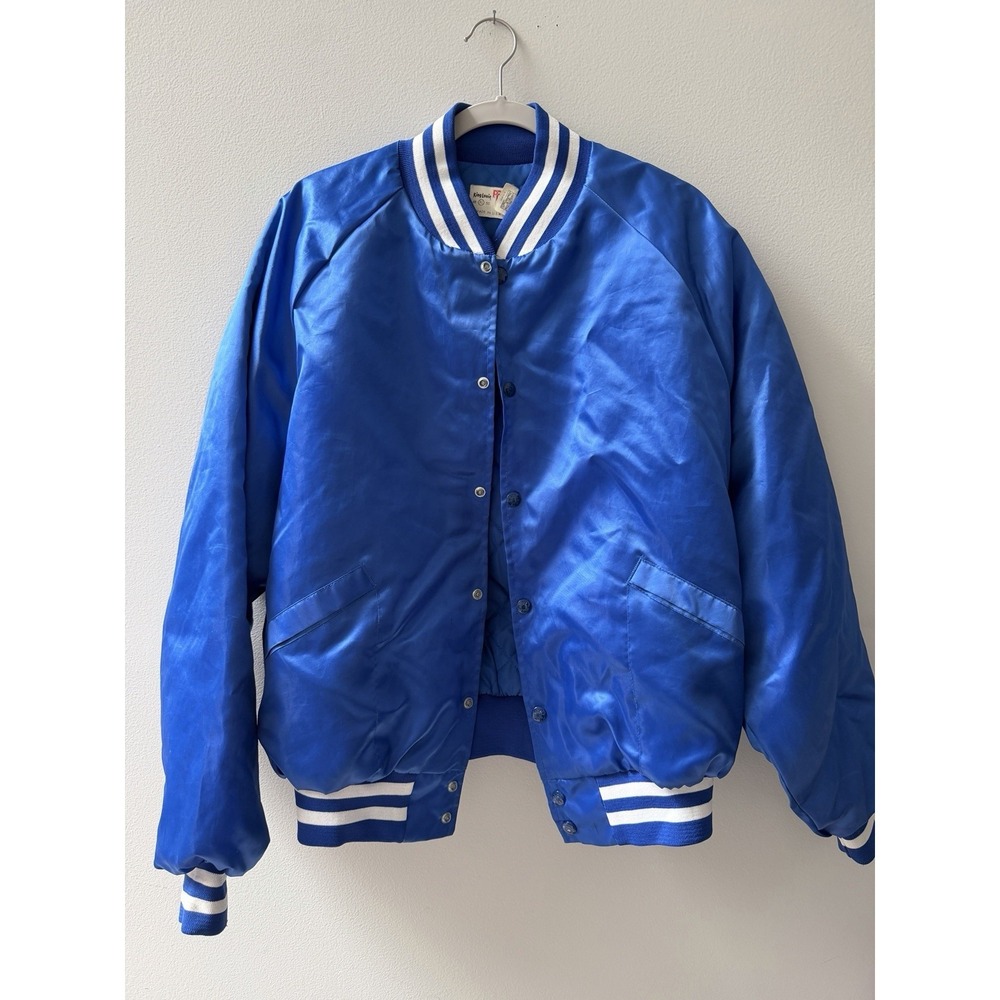 Vintage King Louie Pro Fit Bomber Mens Blue High Shine Snap Jacket Sz XL